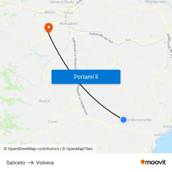 Saliceto to Volvera map