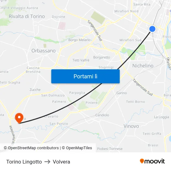 Torino Lingotto to Volvera map