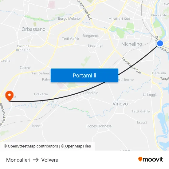 Moncalieri to Volvera map