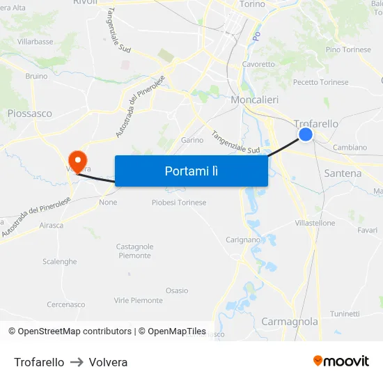 Trofarello to Volvera map