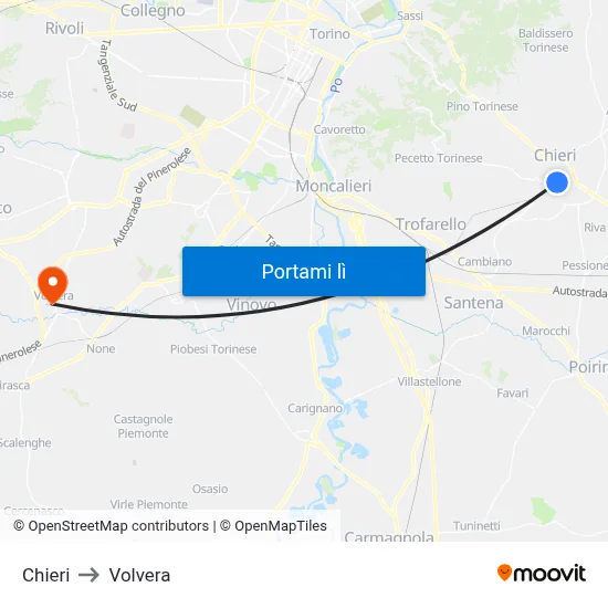 Chieri to Volvera map