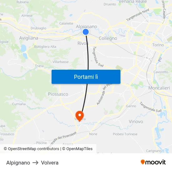 Alpignano to Volvera map