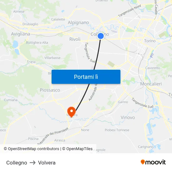Collegno to Volvera map