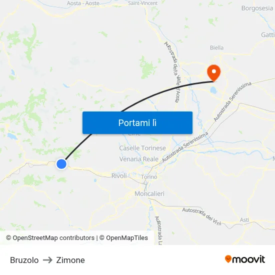 Bruzolo to Zimone map