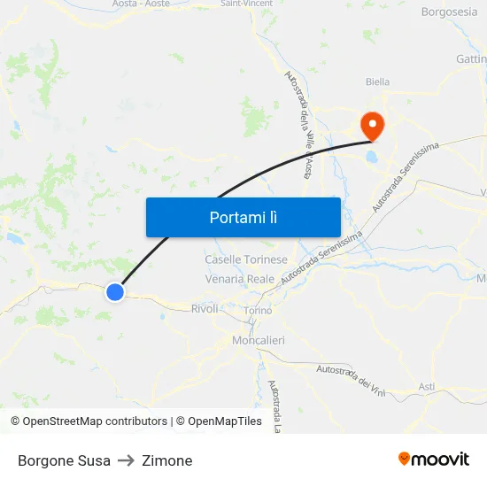 Borgone Susa to Zimone map