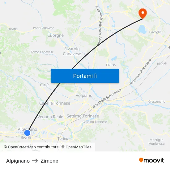 Alpignano to Zimone map