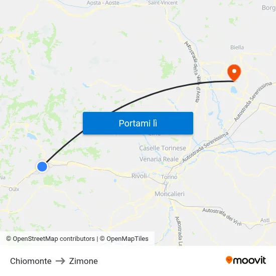 Chiomonte to Zimone map
