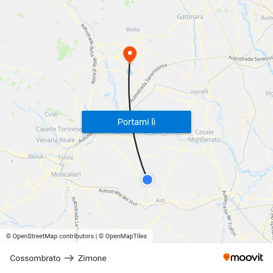 Cossombrato to Zimone map