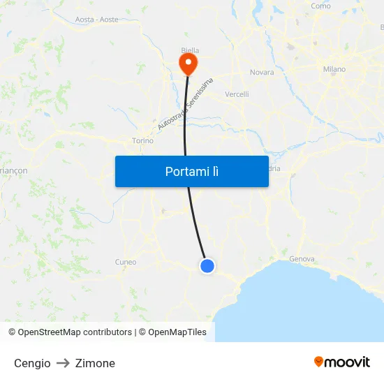 Cengio to Zimone map