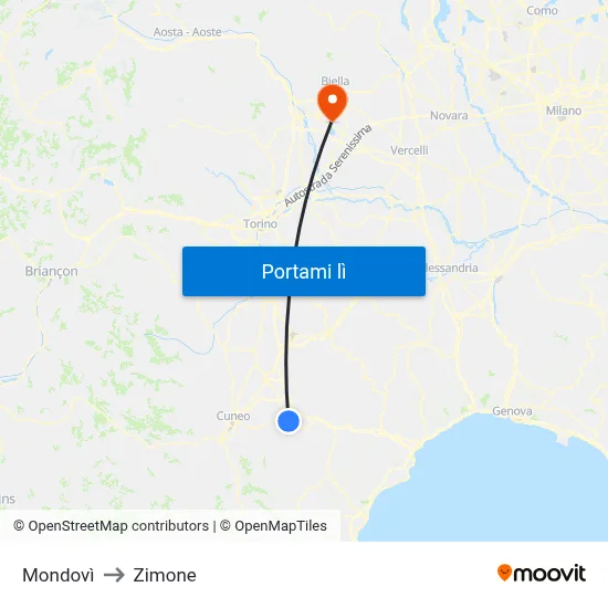 Mondovì to Zimone map