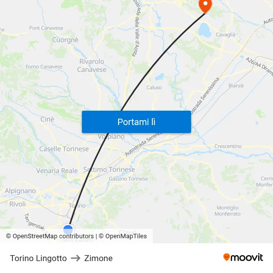 Torino Lingotto to Zimone map