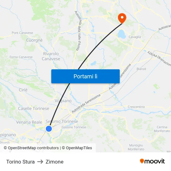 Torino Stura to Zimone map