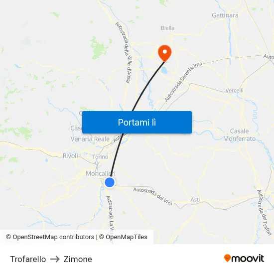 Trofarello to Zimone map