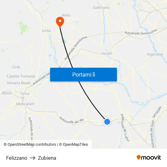 Felizzano to Zubiena map