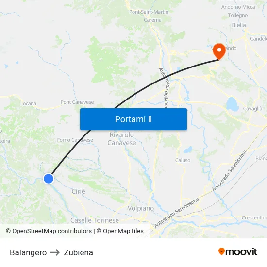 Balangero to Zubiena map