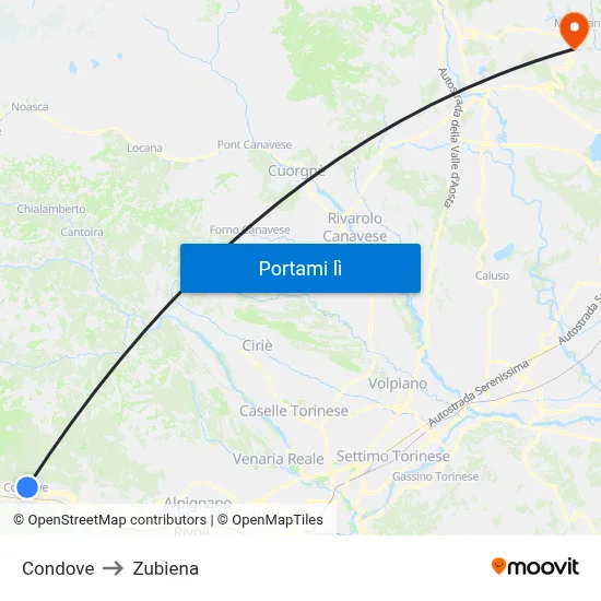 Condove to Zubiena map