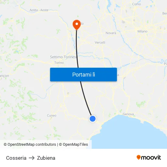 Cosseria to Zubiena map