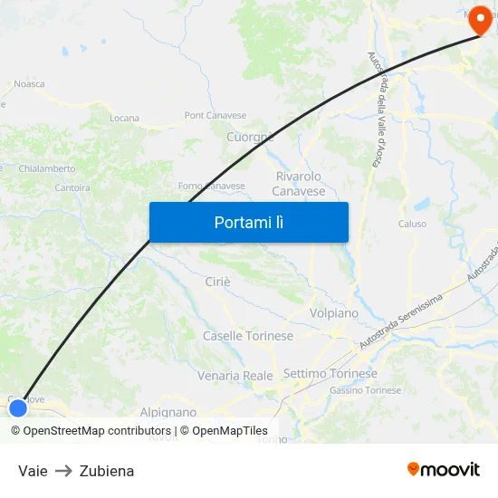 Vaie to Zubiena map