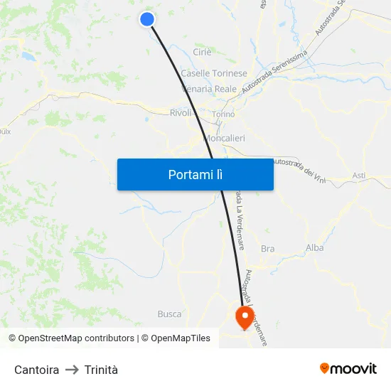 Cantoira to Trinità map