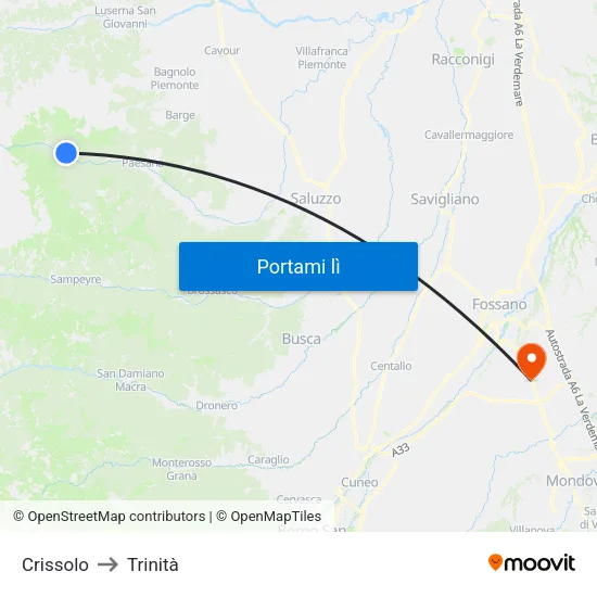 Crissolo to Trinità map