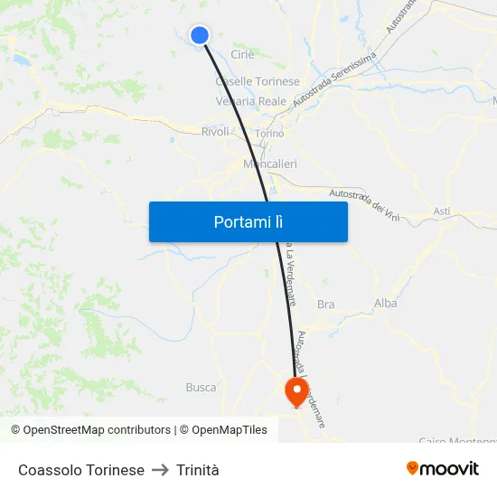 Coassolo Torinese to Trinità map