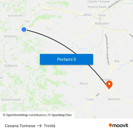 Cesana Torinese to Trinità map