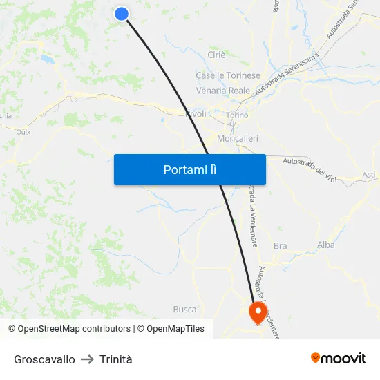 Groscavallo to Trinità map