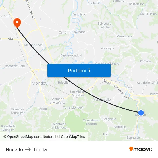 Nucetto to Trinità map