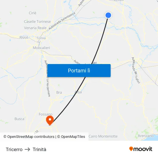 Tricerro to Trinità map