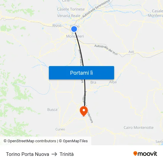 Torino Porta Nuova to Trinità map