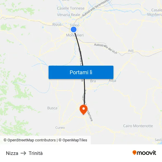 Nizza to Trinità map