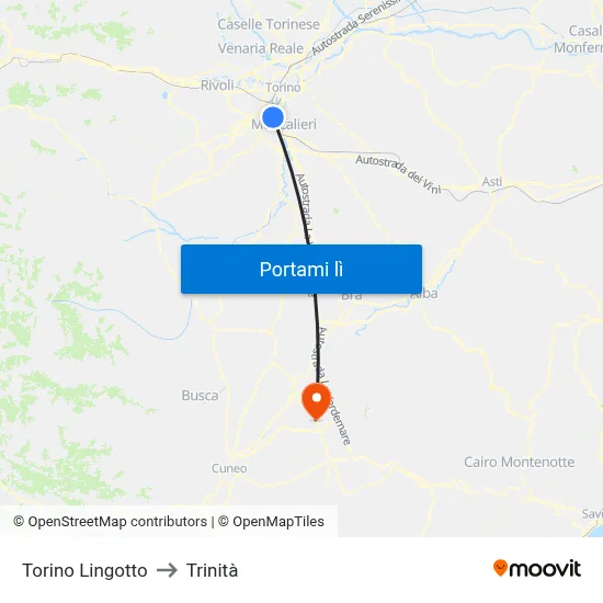 Torino Lingotto to Trinità map