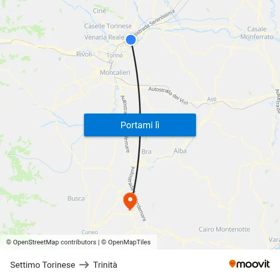 Settimo Torinese to Trinità map