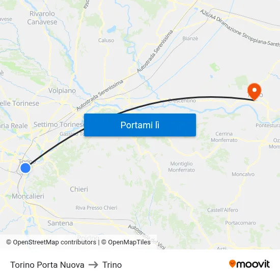 Torino Porta Nuova to Trino map