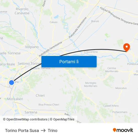 Torino Porta Susa to Trino map