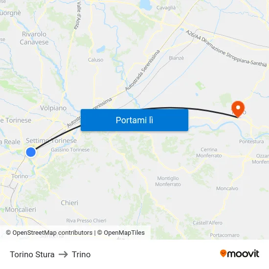 Torino Stura to Trino map