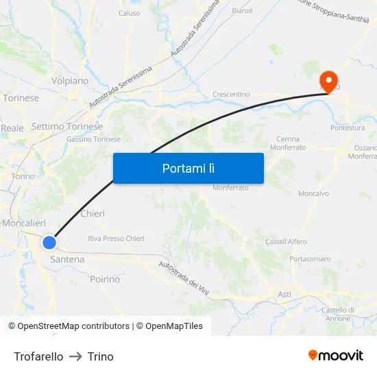 Trofarello to Trino map