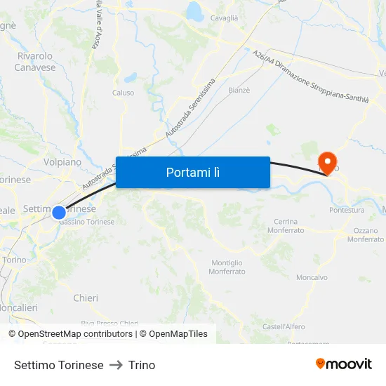 Settimo Torinese to Trino map