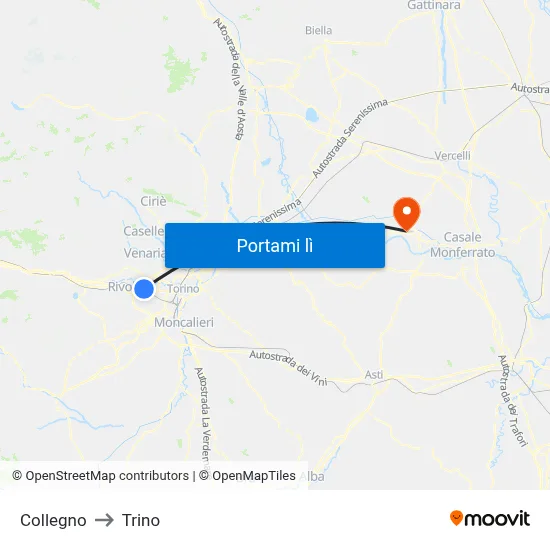 Collegno to Trino map