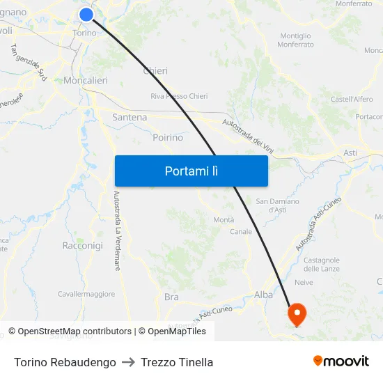 Torino Rebaudengo to Trezzo Tinella map