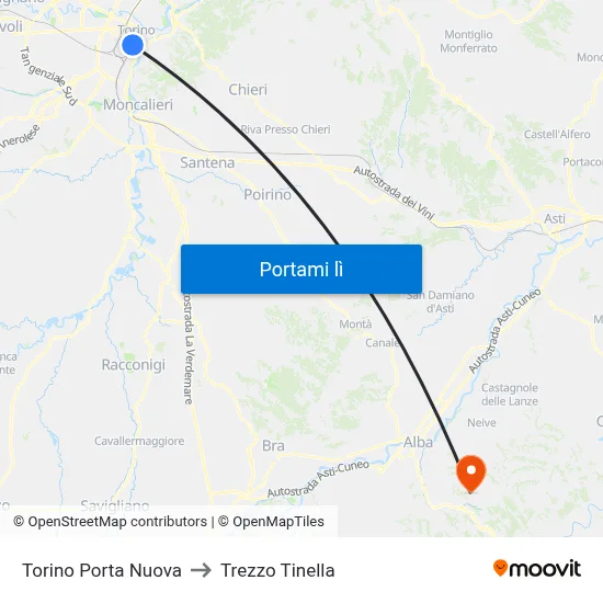 Torino Porta Nuova to Trezzo Tinella map