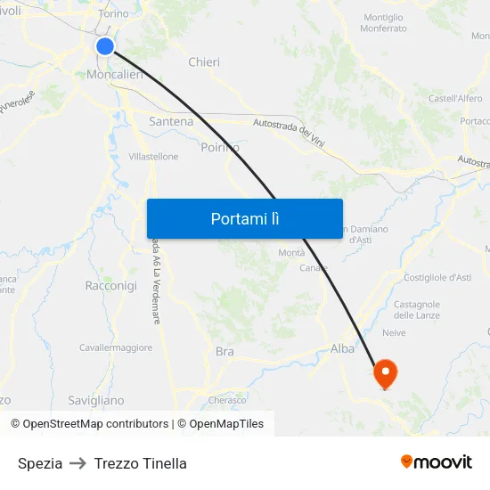 Spezia to Trezzo Tinella map