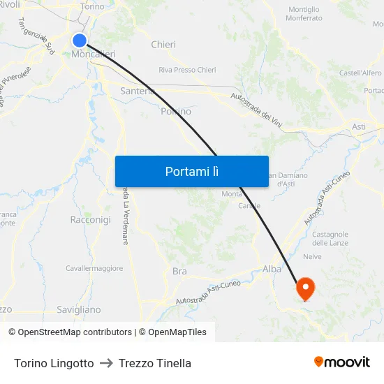Torino Lingotto to Trezzo Tinella map