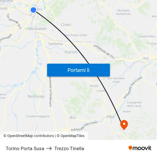Torino Porta Susa to Trezzo Tinella map