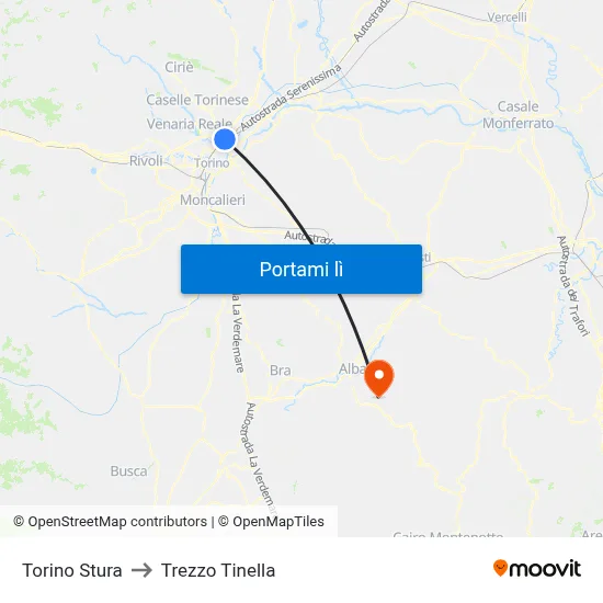 Torino Stura to Trezzo Tinella map