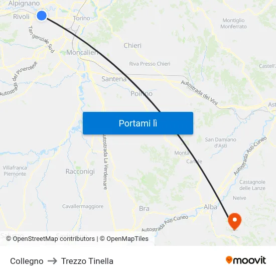 Collegno to Trezzo Tinella map