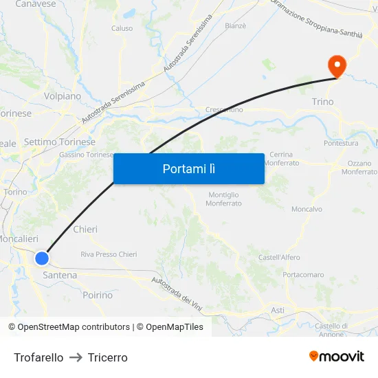 Trofarello to Tricerro map