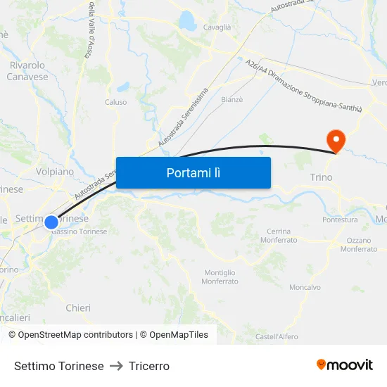Settimo Torinese to Tricerro map