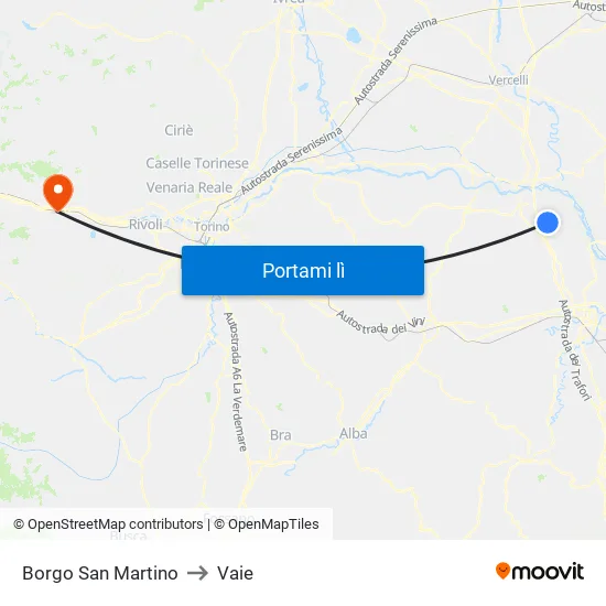 Borgo San Martino to Vaie map