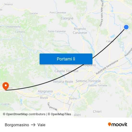 Borgomasino to Vaie map